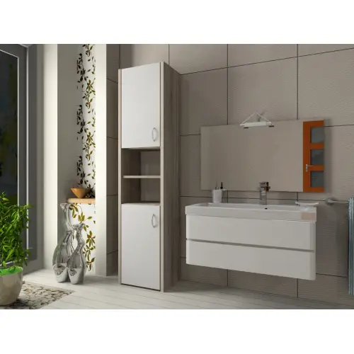 Słupek łazienkowy Adaś 2D Sonoma + Front Biały 30 cm